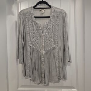 Rachel Zoe Gray Embroidered Blouse